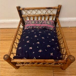 Vintage-Style Doll Bed with Navy Floral Bedding